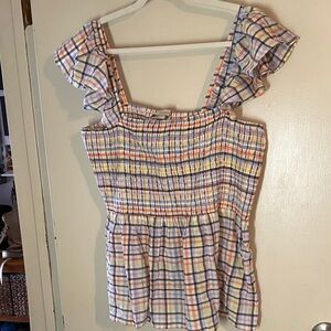 LOFT Plaid Ruffle Strap Women’s Top
